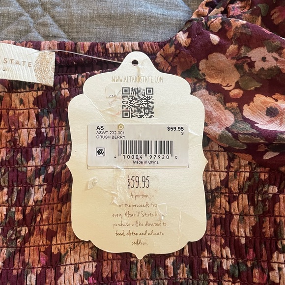 NWT Altar'd State Floral Print Crop Top Short Sleeve, Size Small S - Picture 5 of 7